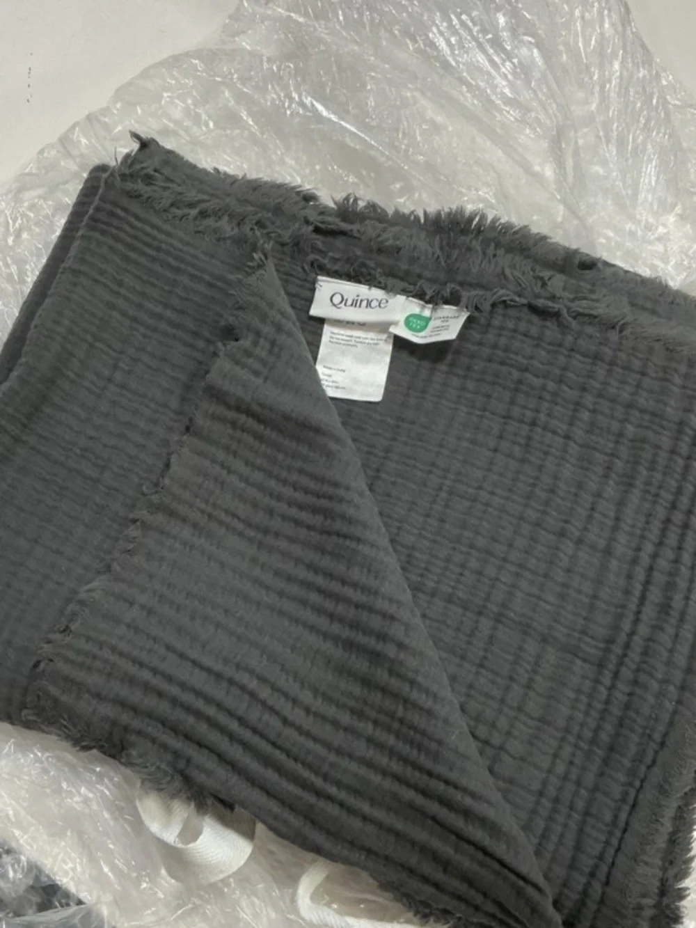 Organic Cotton Gauze Frayed Throw Blanket Charcoal Gray